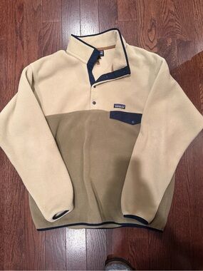Patagonia Two-Tone Fleece Pullover — Cream & Olive with Navy Trim synchilla
